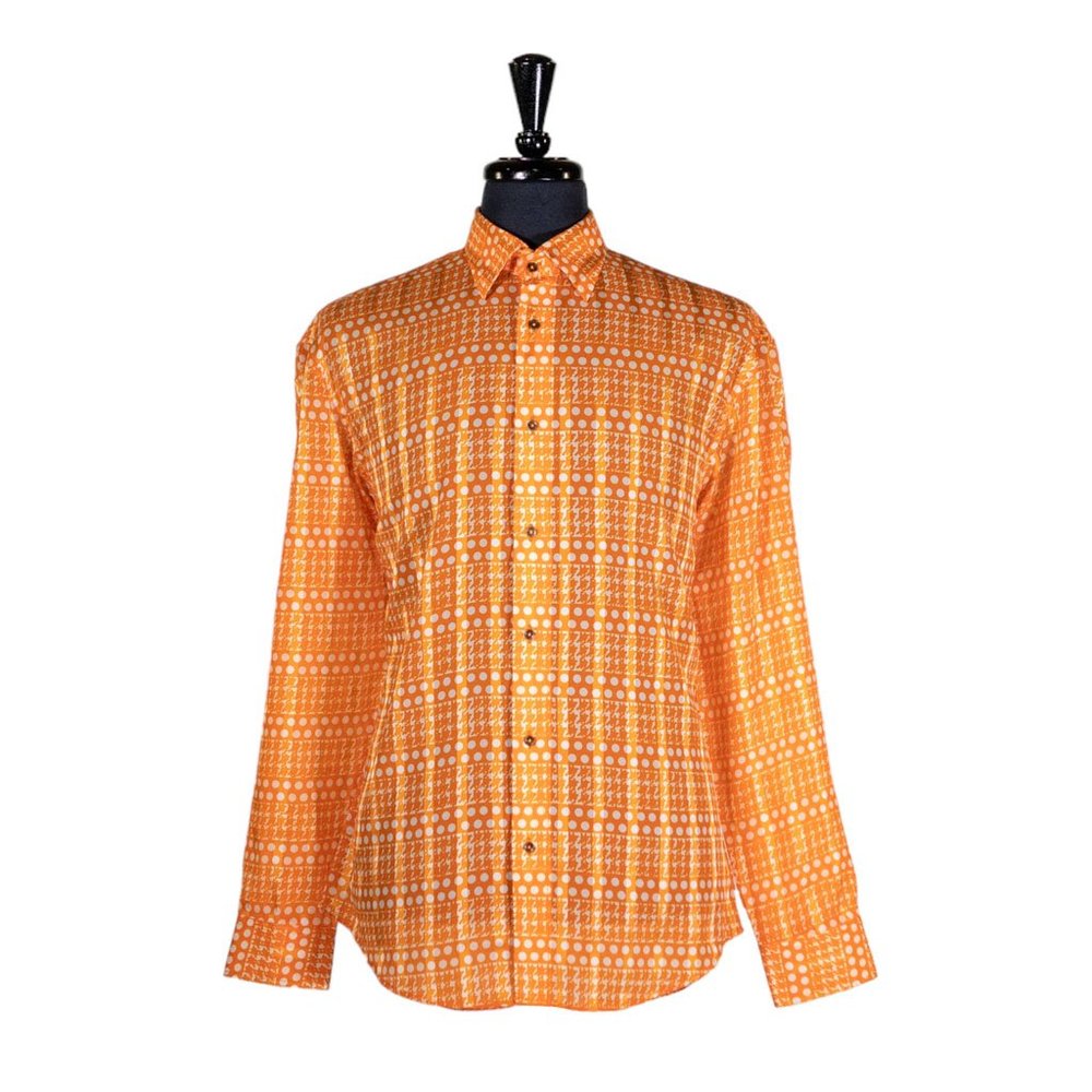 Mens Shirt Button Up Orange White Geometric Casual Summer Hawaiian Beach Large
